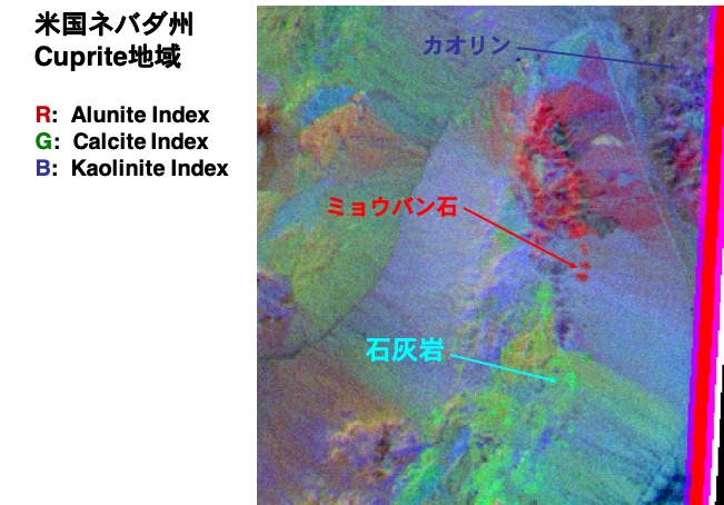 ASTERデータを使った鉱物マッピングの例