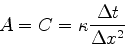 \begin{displaymath}
A=C=\kappa{\Delta t \over \Delta x^2}
\end{displaymath}